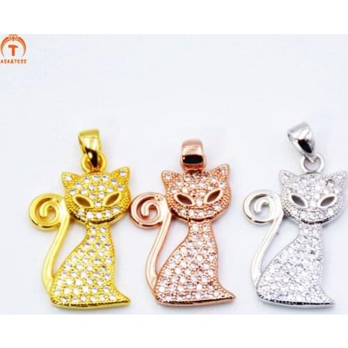 Asa&Tess Micro Pave CZ Cat Pendant Cubic Zirconia Cat necklace charms fingding gold rose gold sil-ver jewelry