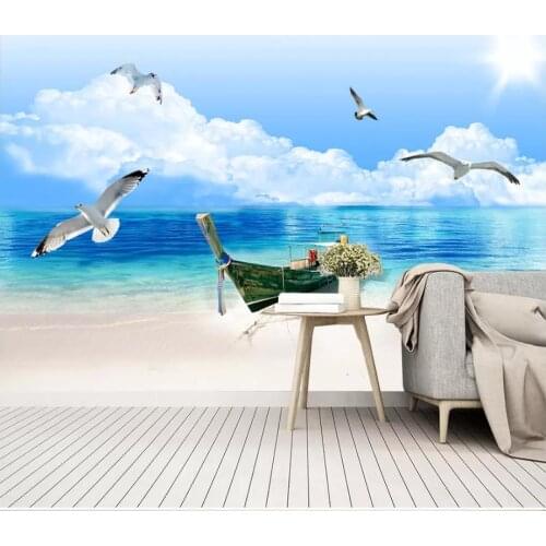 Custom photo wallpaper 3d murals wallpaper Blue sky, white clouds, seascape, TV background wall papers for living room decor