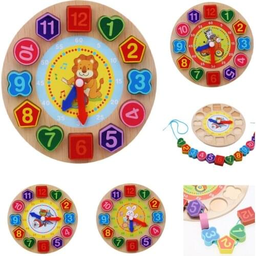 Montessori Cartoon Animal Educational Wooden Beaded Geometry Digital Clock Puzzles Gadgets Matching Clock Toy For Children