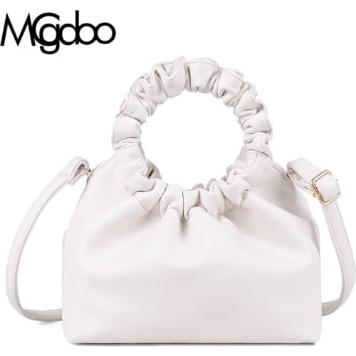 Mgcdoo Soft PU Leather Cloud Dumpling Shoulder Bag Women Korean Fashion Mini Sling Bag Fold Handbag Casual Simple Bag