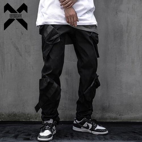 11 BYBBS DARK Tactical Functional Cargo Pants Joggers Men Trousers Hip Hop Streetwear Ribbons Multi-pocket Pants Black WB169