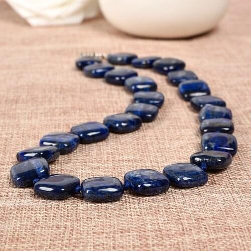 Dark black Pair with blue stripes Square profound 14x14x5.8mm Natural Lapis Lazuli Stone For Chain Necklaces Jewelry