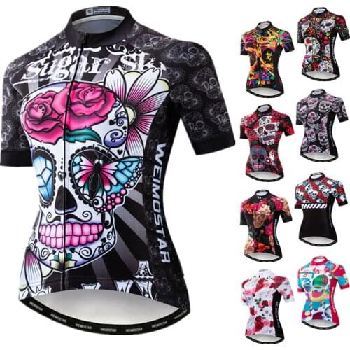 Weimostar 2021 Womens Summer Skull Cycling Jersey Road Bicycle Shirt MTB Bike Jersey Top Outdoor Sport Ropa ciclismo Clothing
