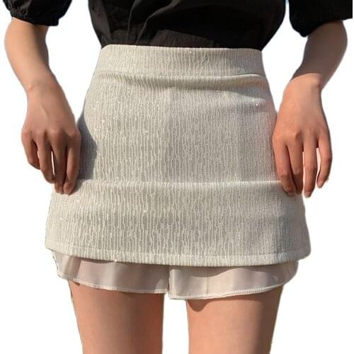 Skirt Women Clothing Bright Silk 2021 Summer fashion A-Line Short Skirts High Waist Female Mini Skirts Womens Black Jupe Femme