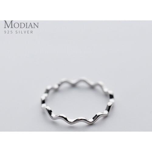 Modian Glossy Simple Wave Ring for Women Fashion 925 Sterling Silver Geometric Curve Rings Korea Style Fine Jewelry Girl Gift