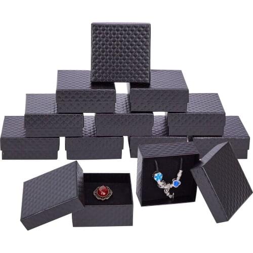 12pcs/set Cardboard Jewelry Boxes Set Storage Display Boxes For Necklaces Earrings Rings Black Square Rectangle Gifts Box
