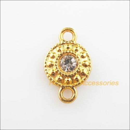 25Pcs Gold Color Clear Crystal Round Flower Charms Connectors Pendants 11x18mm