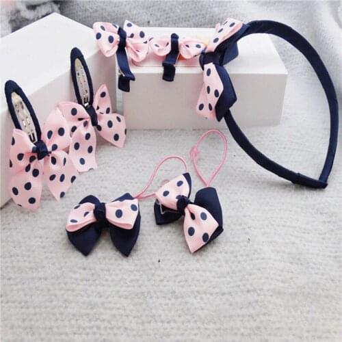 7pcs/set Baby Headwear Patchwork Hairpins Bow Girl Dot striped Clip Bowknot Hairgrip Gum for Hairband Children Hair Accessories