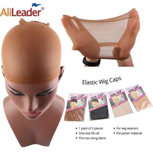 Alileader Big Sale 2pcs/pack Wig Cap Hair Net Black Brown Beige Invisible Stretch Stocking Elastic Mesh Cap Wig For Making Wigs