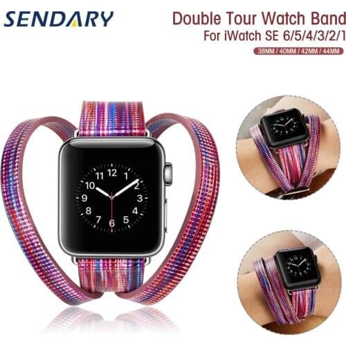 Colourful Leather Watch Band for Apple Watch 4/5/6 SE 40MM 44MM Loop Strap for iWatch 1/2/3 38MM 42MM Wristband Bracelet Belt