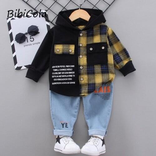 Childrens Clothes Boys' Clothing Lattice Hooded Sportswear Tops Pants 2pcs Boys' Clothing Casual Autumn Clothing
