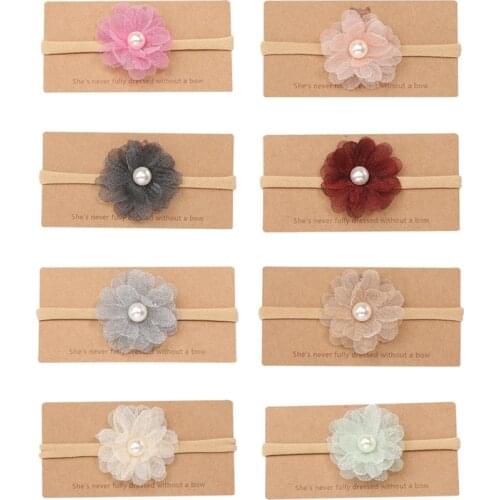 Baby Girl Fashion Pearl Flowers Elastic Nylon Hairband Cute Princess Headband Children Headwear Infant Accessories Birthday Gift