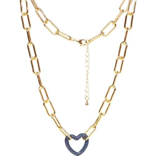 Exquisite lady jewelry factory price color cubic zircon heart chain hip hop chokers necklaces for girl