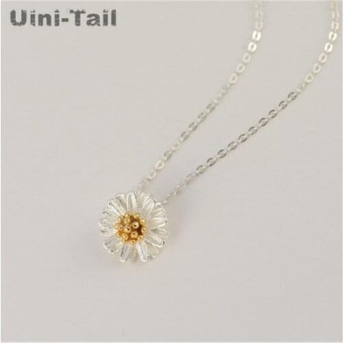Uini-Tail classic 925 sterling silver sleek minimalist small daisies sun flower chrysanthemum necklace fashion small fresh GN331