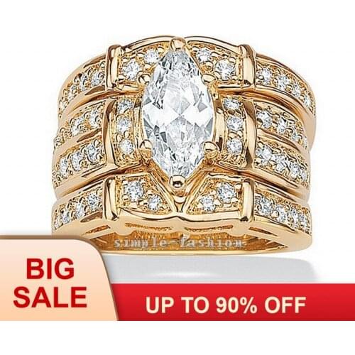 Fashion Jewelry Lovers Engagement ring Fashion jewelry Marquise Cut 3ct Cz birthstones ring Yellow Gold GF Wedding Band Ring Set