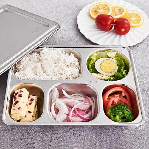 Stainless Steel Divided Dinner Tray Lunch Container Food Plate for School Canteen 3/5/4 Section