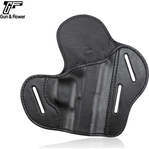 Gun&Flower Colt 1911 OWB Leather Pistol Pouch Holder with Open Top Fast Draw 3 Slot Pancake Holster Right Hand Black