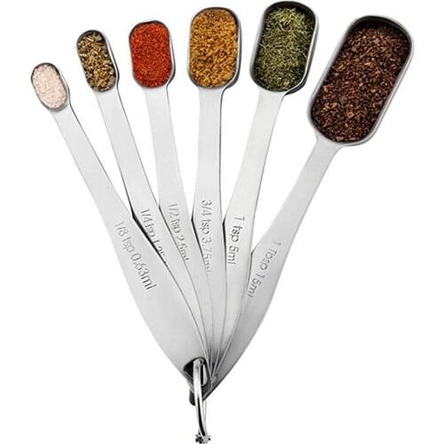 Stainless Steel Round Measuring Spoons For Measuring Dry And Fluid Ingredients Kitchen Teaspoons Tablespoons Kit 6pcs/Set