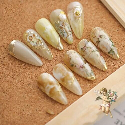 Retro Small Floral Nail Art Star Paper Cupid Eros Angel Nail Transfer Sticker Vintage Elegant Women Girls DIY Manicure Decals