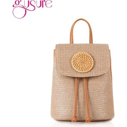 Gusure Summer New Multifunctional Shoulder Backpack Straw Bag Fashion Woven Casual Beach Girl Bookbag Female Travel Handbags