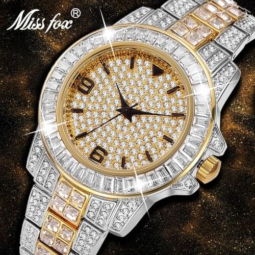 Missfox Mens Watch Casual Genuine Gold Silver Iced Out Watch Men Quartz Contracted Watch For Men Waterproof Watch Dropshipping