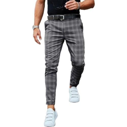 Men Casual Long Plaid Pants Sweatpants Sports Jogger Fitness Hip Hop Trousers