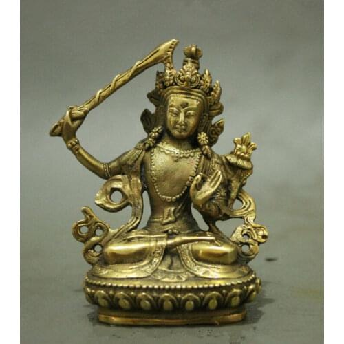 Folk Chinese Tibet Brass Buddhism Manjushri Buddha Kwan-yin Bodhisattva Statue