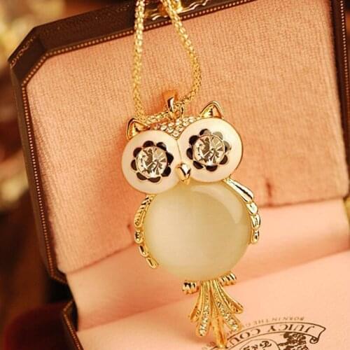 New Fashion Gold Color Snake Chain Crystal Cute Owl Bird Pendant Necklace for Women Sweater Jewelry Accessories Gift