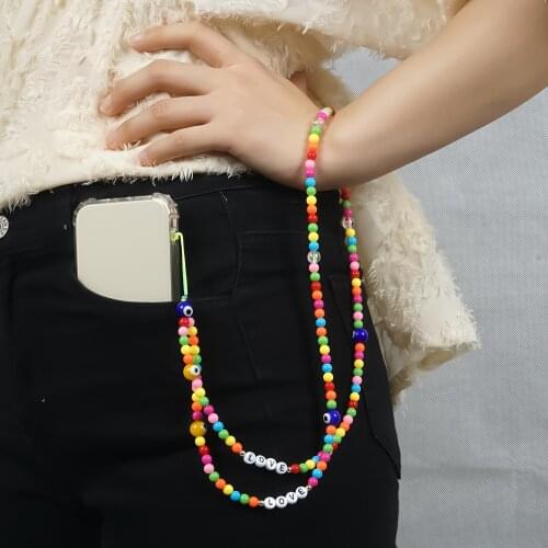 Phone Charm Beaded Chains Evil Eye Pendants For Mobile Strap Clay Necklace Telephone Jewelry Long Neck Chain Lanyard