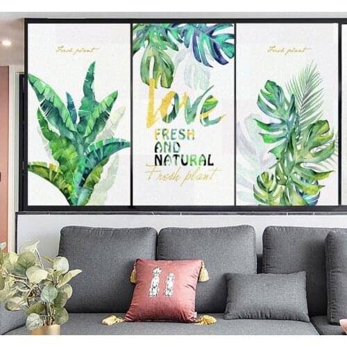Window Film Privacy Green Plants Glass Sticker UV Blocking Heat Control Window Coverings Window Tint for Homedecor