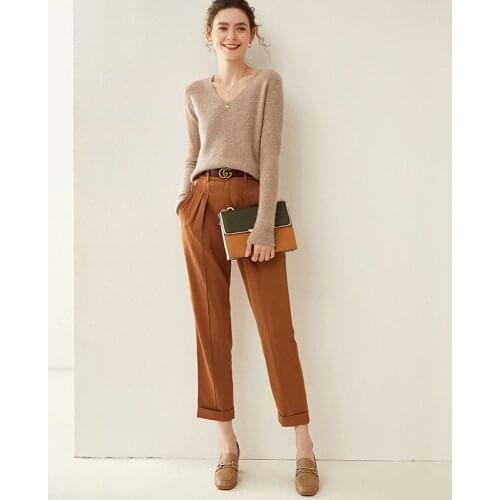 Autumn and winter new fashion Australian wool womens sweater V-neck pullover bottoming