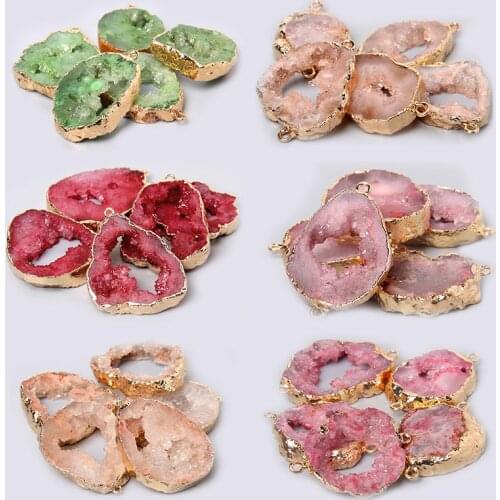 1pc Irregular Natural Druzy Agates Pendant Pink Quartzs Crystal Green Red DIY Jewelry For Women Necklace Earring Connector Gift