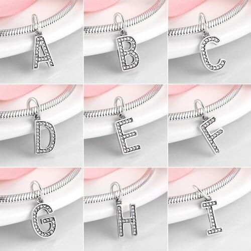 New 925 Sterling Silver Alphabet Letter bead A to Z Clear CZ Charms Pendent Fit Original Designer Bracelets for Women Jewelry