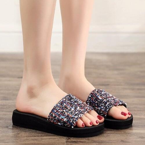 Summer New Style Thick-Soled Slope With Light Womens Shoes Fashionable Colorful Fabrics Student Trend Casual Beach Slippers