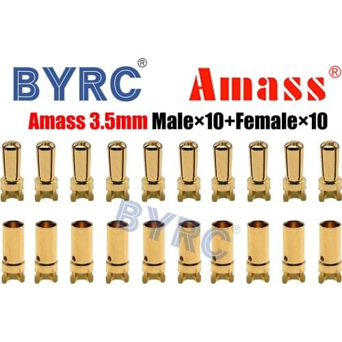 10Pairs Amass 3.5 mm Banana Plug High Current ESC Battery Connector Adapter Spare Parts for RC Bota Car Aircraft