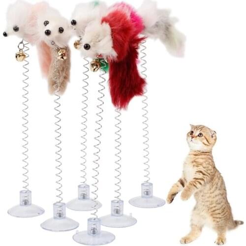 Random Colour Plastic Cat Toys Feather Funny Cat Mice Shape 20 x 10cm False Mouse Pet Products Bottom Sucker Elastic 1PC