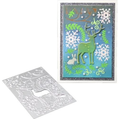 Snowflakes Deer Rabbit Leaves Background Stencil for Christmas Die Card and Scrapbook Decor Metal Cutting Dies