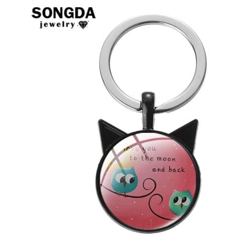 SONGDA Big-Eyed Owl Cute Keychain Women Cartoon Glass Cabochon Ear Pendant Key Chain Accessories for Lovers Kawaii Jewelry Gift