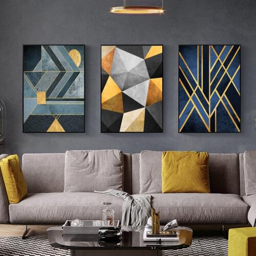 Modern Abstract Black Golden Canvas Painting Geometric Poster Print Wall Art Pictures for Living Room Bedroom Nordic Home Decor