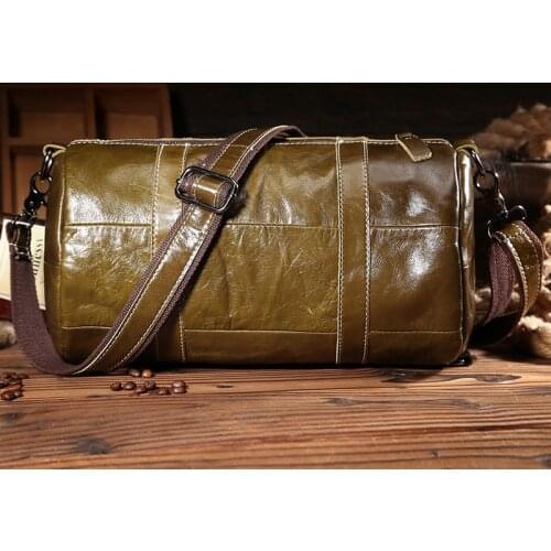 New Genuine Leather Cylinder Bag Cow Leather Casual Shoulder Bag Trendy Oil Wax Leather Messenger Bag Unisex Outing Travel Bag