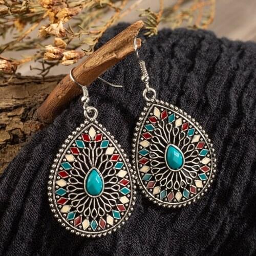 Vintage Classic Ethnic Hollow Water Drop Dangle Earrings Hanging for Women 2020 Fashion Wedding Earrings Jewelry Accessories