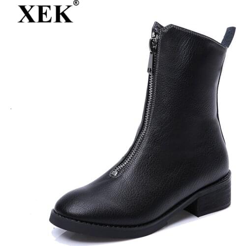 High Quality Genuine Leather Boots Women 2017 New Sexy Front Zip Motorcycle Boot Fashion Autumn Winter Fur Women Snow Boots XC77