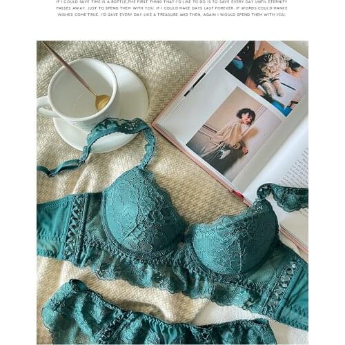 Women lingerie panty lace embroidery underwear sexy small chest gathered bralette thin adjustable bra panties set plus size