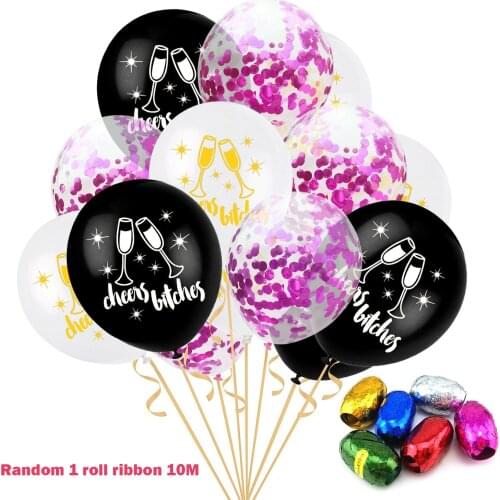 15pcs Cheer Bitches Bachelor Party Balloons Latex Letter Hen Night Party Decorations Balloon 12inch Wine Glass Confetti Balloon