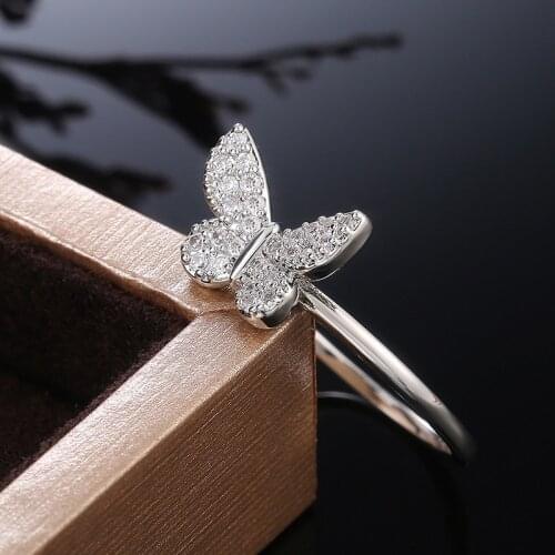 2021 Micro Cubic Zirconia Stone Delicate Cute Cross Butterfly Wedding Rings for Women Fashion Female Jewelry Birthday Gift