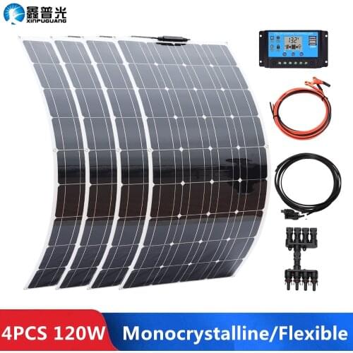 4PCS 120W 18V Solar Panel Kit Monocrystalline Flexible Paneles Solares 12V/24V Battery Charger Home RV Solar Plate PV Panels