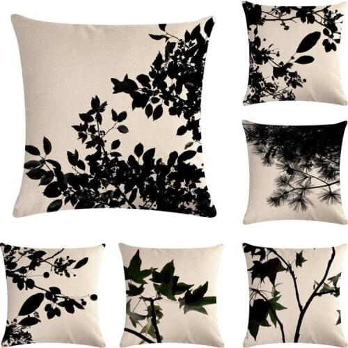 45*45cm Black Leaves Pattern Linen Throw Pillow Cushion Cover Car Home Decor Decoration Sofa Bed Decorative Pillowcase