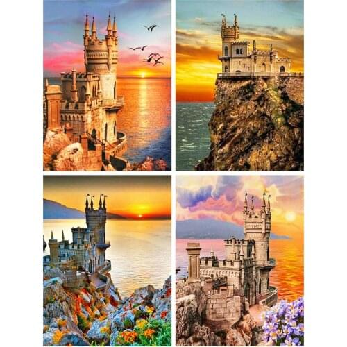 KAMY YI DIY Diamond Sunset lighthouse landscape Embroidery Diamond Painting Portrait Collection Abstract Diamond Painting