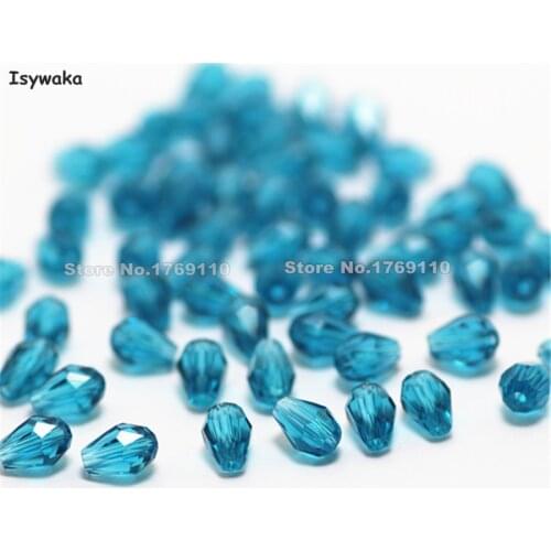 Isywaka 100pcs Green Blue Color Faceted Teardrop Beads Austria Crystal Beads Waterdrop Beads Loose Bead for DIY Making,3x5mm