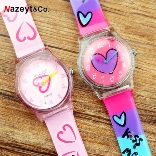 Droshipping fashion women lovely heart watch for student girls high quality rubber waterproof wristwatch PC21 movement